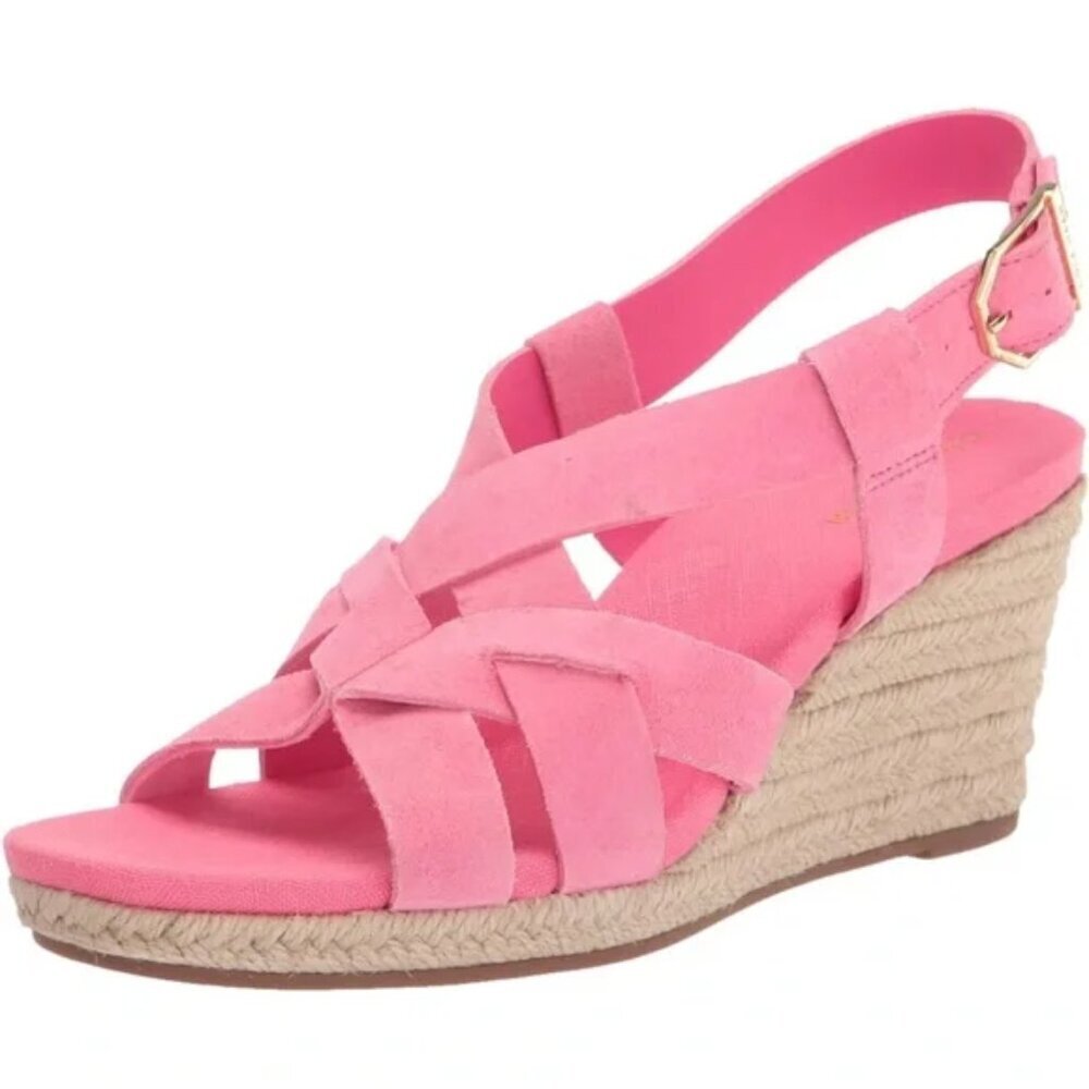 Cole Haan Crystal Wedge Sandals Pink Suede NWOT Size 8